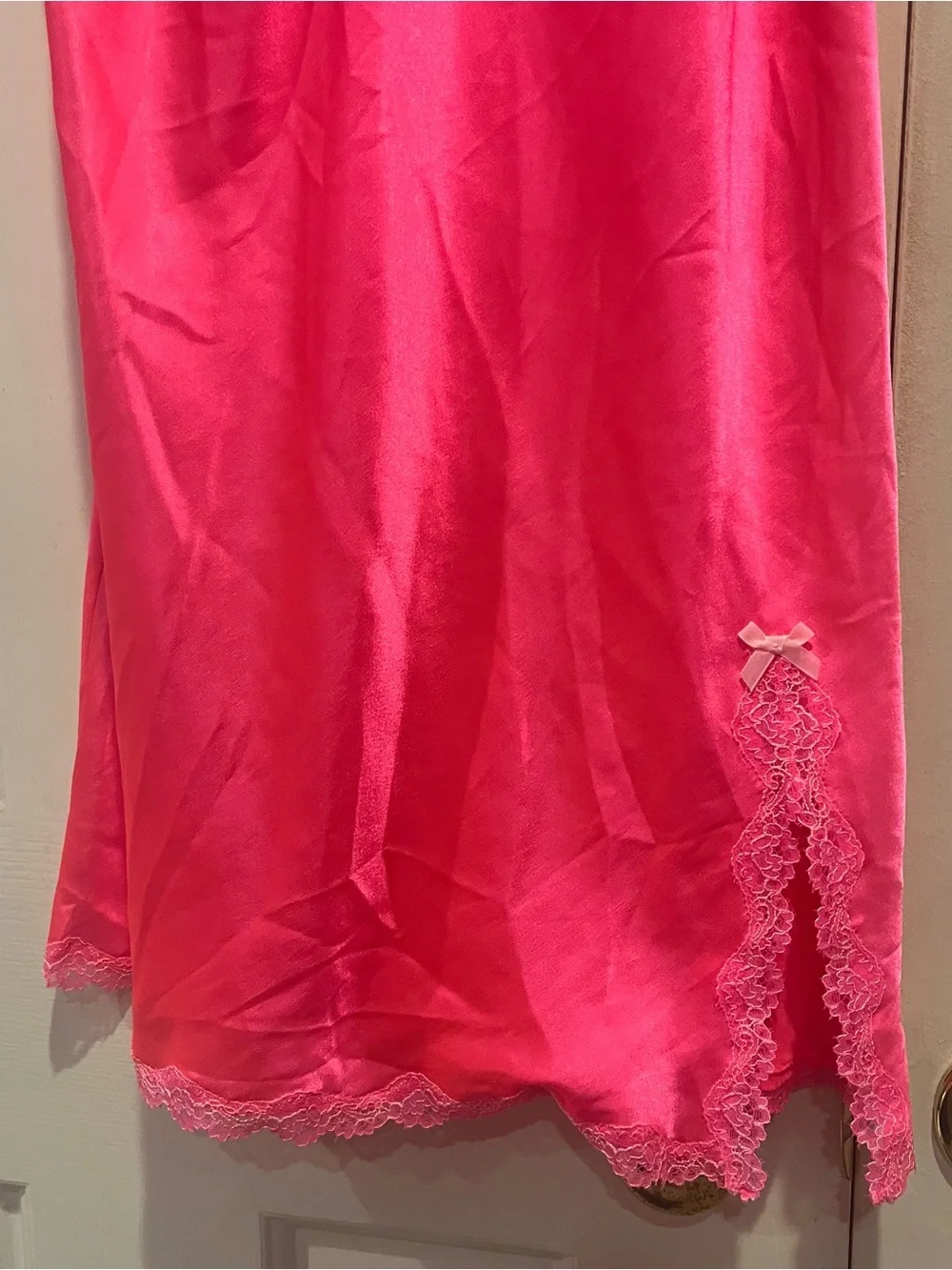 Victoria's Secret Satin Lace Trim Chemise Slip Dress Size M Pink